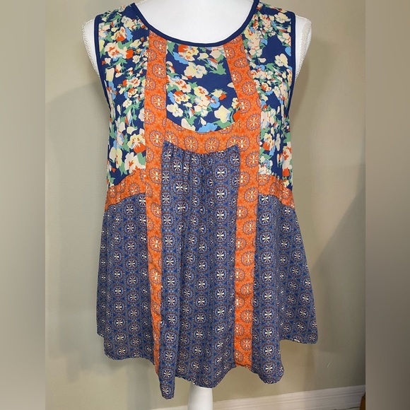Floral Patchwork Tank Top - Navy and Orange Size Medium - Picture 2 of 9